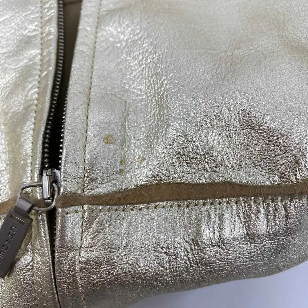 CHANEL Leather 2000’s Zip Up Jacket | Gold, Size S, Made in France
